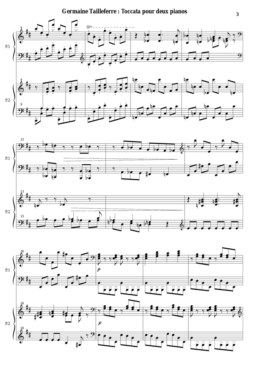 Germaine Tailleferre: Toccata for two pianos 2 Pianos, 4-Hands scores gallery preview page 3