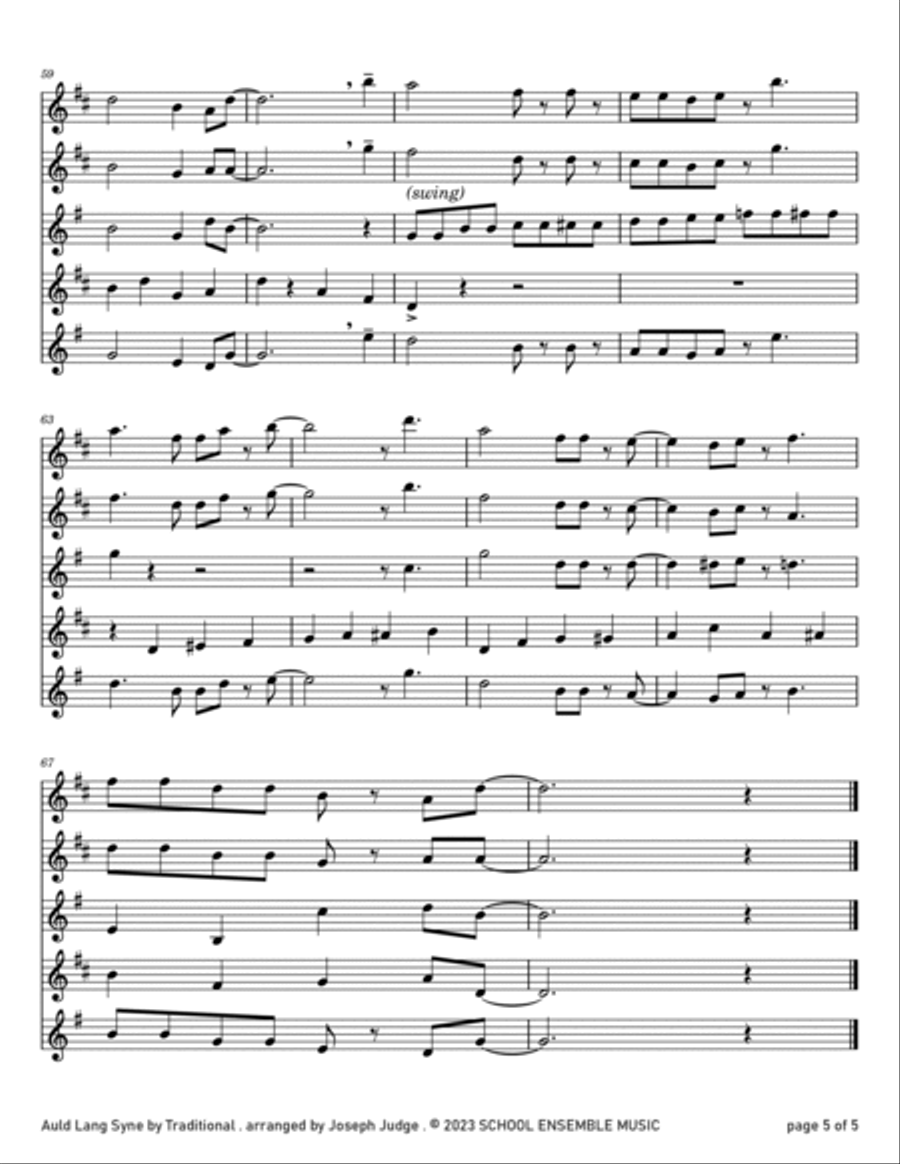 Auld Lang Syne for Saxophone Quartet in Schools Saxophone Quartet scores gallery preview page 5