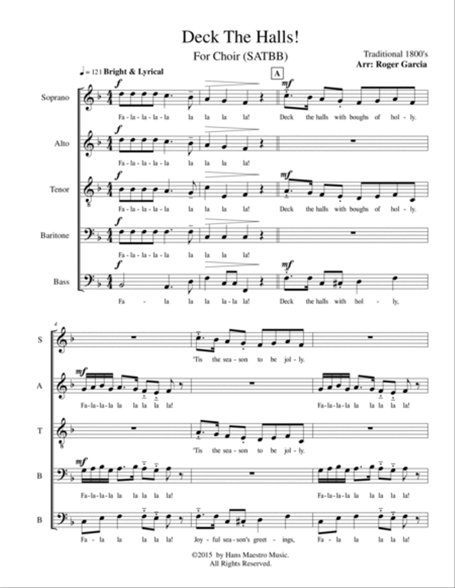 Deck The Halls (SATBB) Deck The Halls (SATBB) A Cappella scores gallery preview page 2