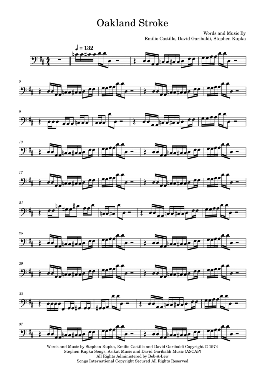 Oakland Stroke Bass Guitar scores gallery preview page 1