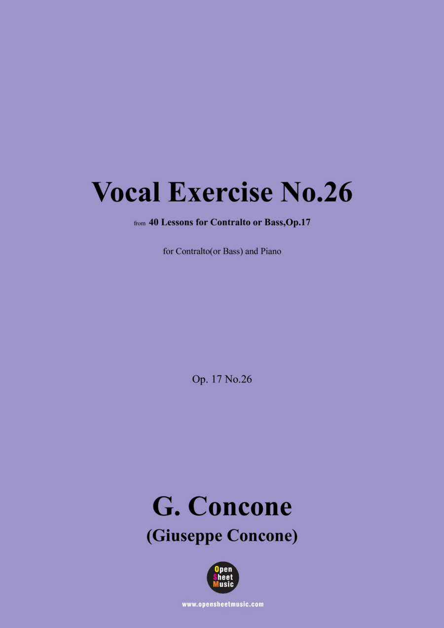G. Concone-Vocal Exercise No.26,for Contralto(or Bass) and Piano Piano scores gallery preview page 1