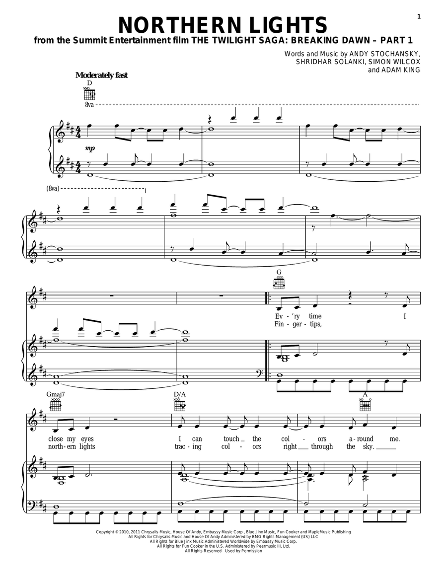 Northern Lights Northern Lights Piano, Vocal, Guitar scores gallery preview page 1