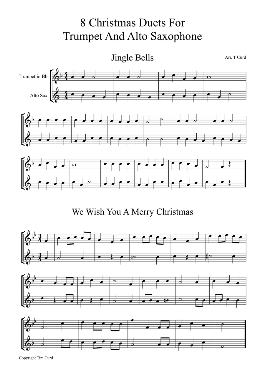 8 Christmas Duets For Trumpet and Alto Saxophone Alto Saxophone scores gallery preview page 1