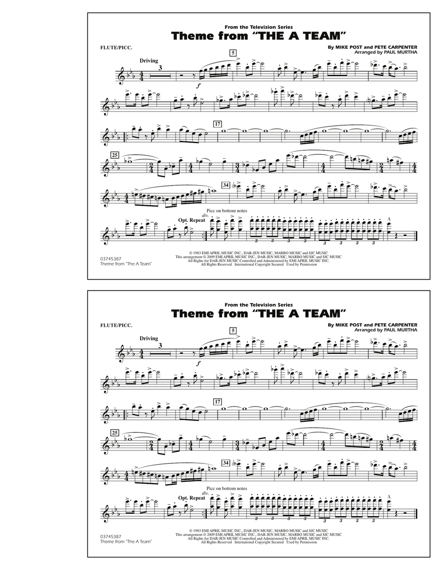 Theme from The A-Team - Flute/Piccolo Marching Band scores gallery preview page 1