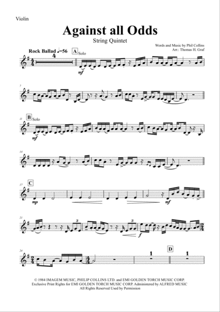 Against All Odds (take A Look At Me Now) String Quintet scores gallery preview page 5
