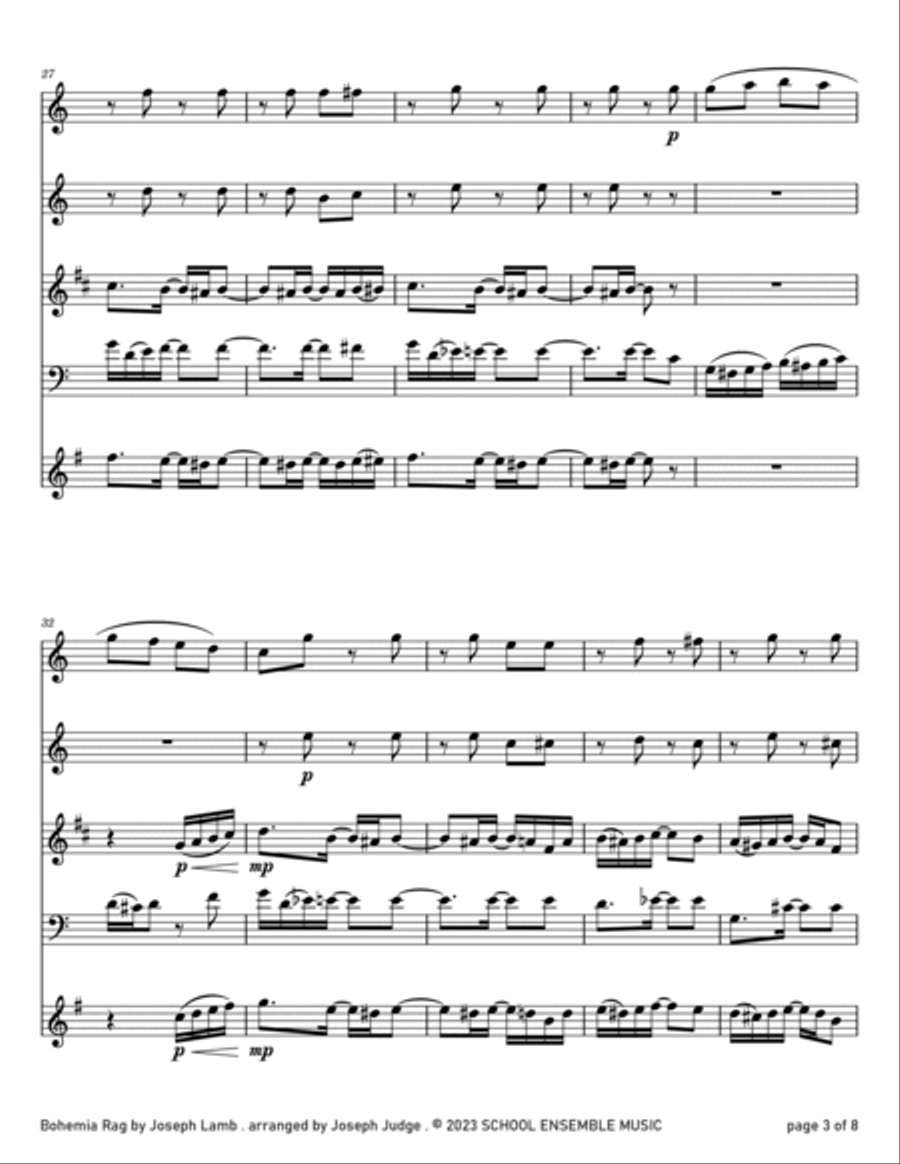 Bohemia Rag by Joseph Lamb for Woodwind Quartet in Schools Woodwind Quartet scores gallery preview page 3