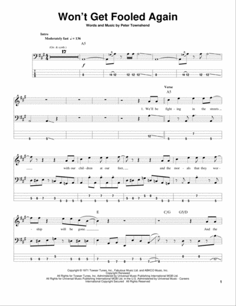 Won't Get Fooled Again Guitar Tablature scores gallery preview page 1