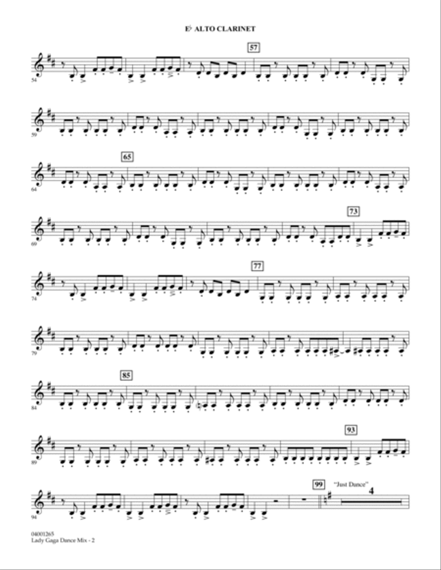Lady Gaga Dance Mix - Eb Alto Clarinet Concert Band scores gallery preview page 2