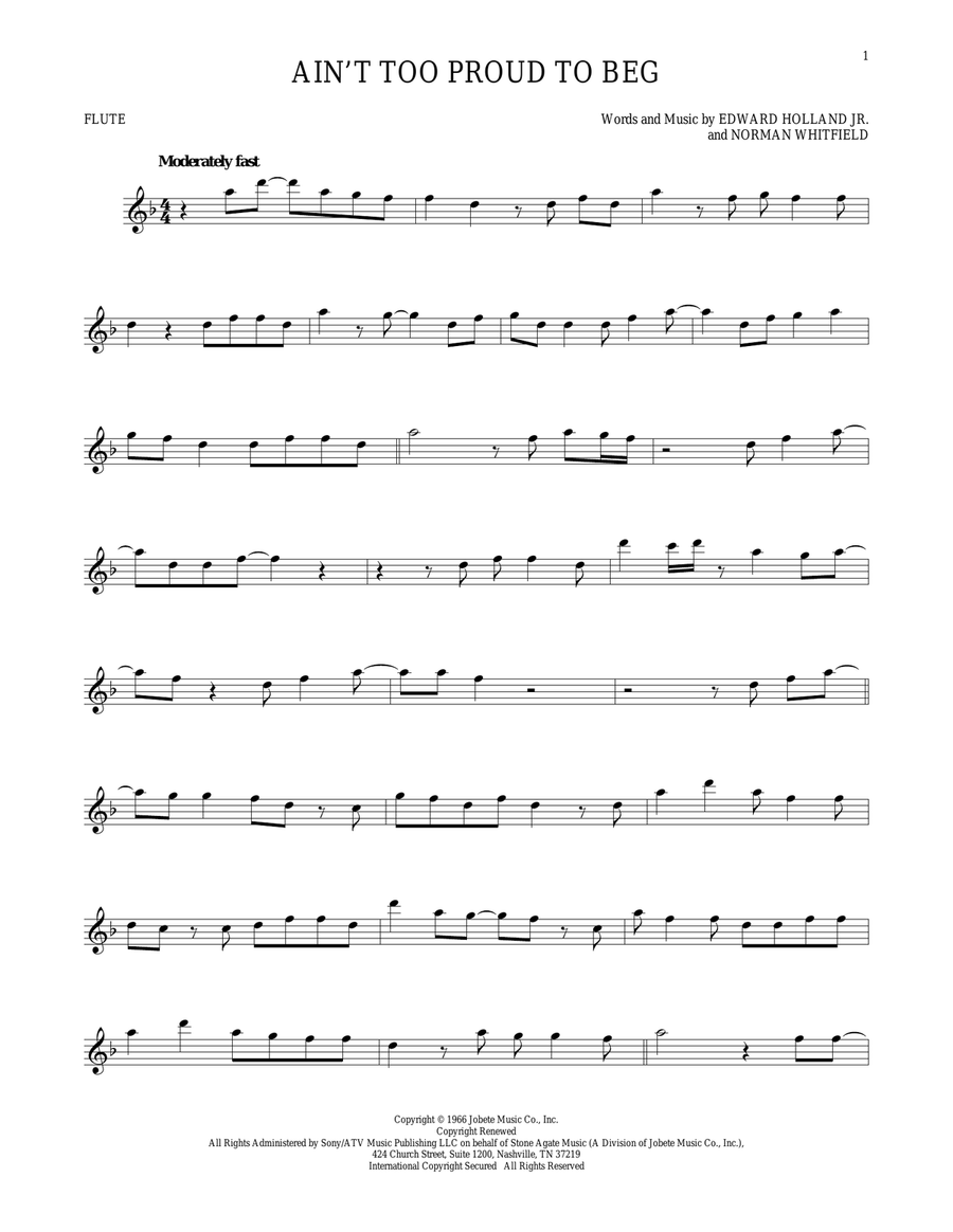 Ain't Too Proud To Beg Flute Solo scores gallery preview page 1