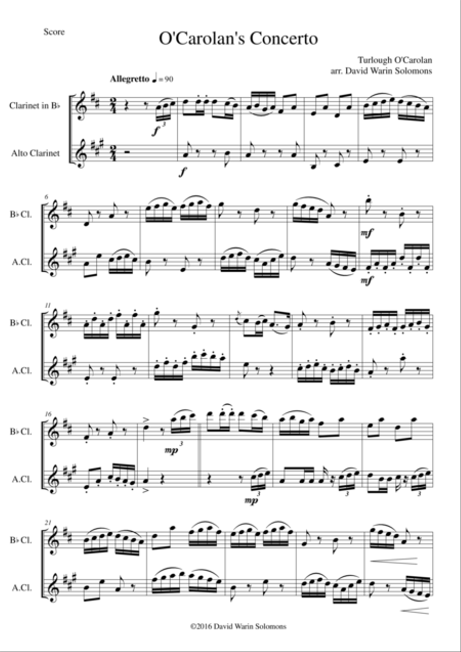 O'Carolan's Concerto for clarinet and alto clarinet B-Flat Clarinet scores gallery preview page 1
