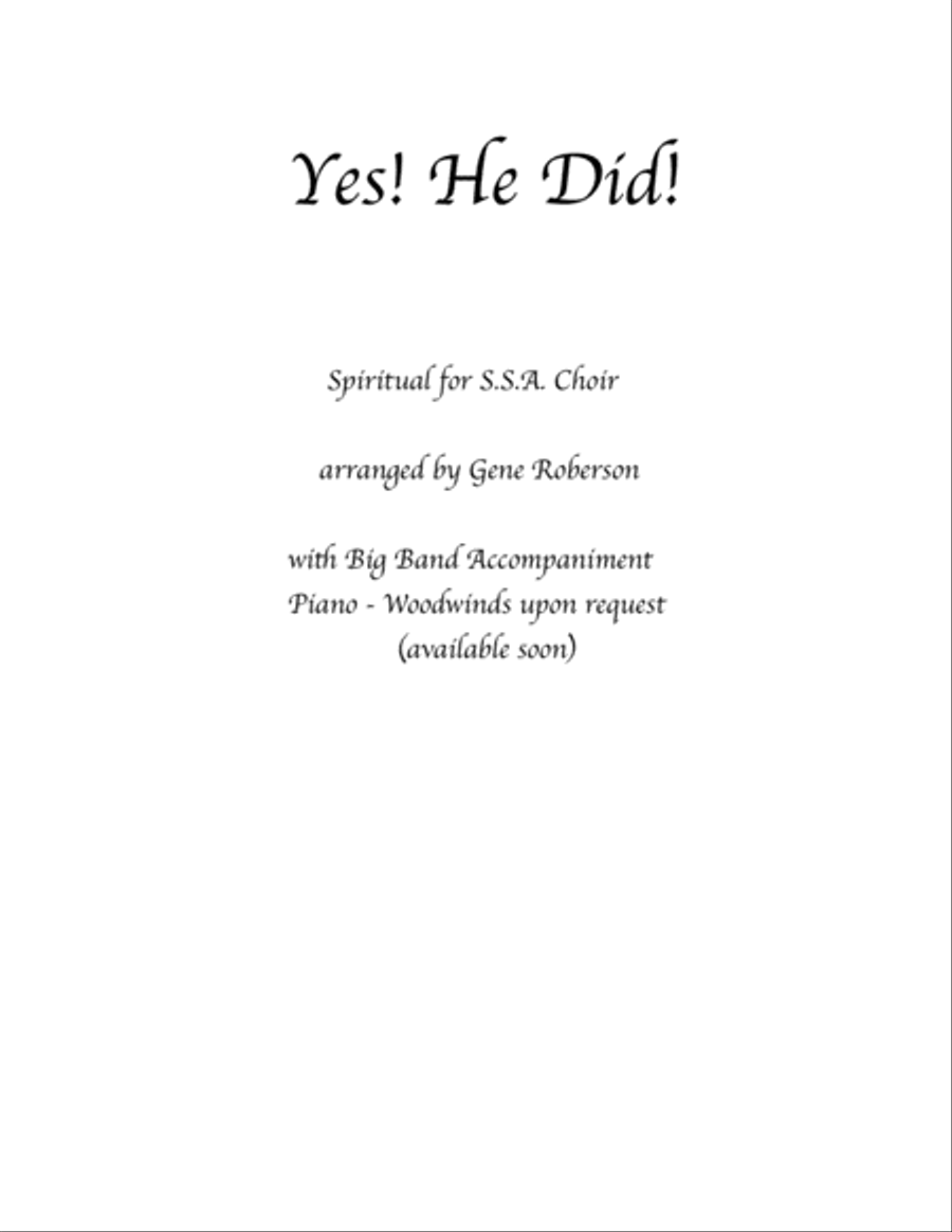 Yes! He Did! SSA Choir Intermediate SSA scores gallery preview page 1