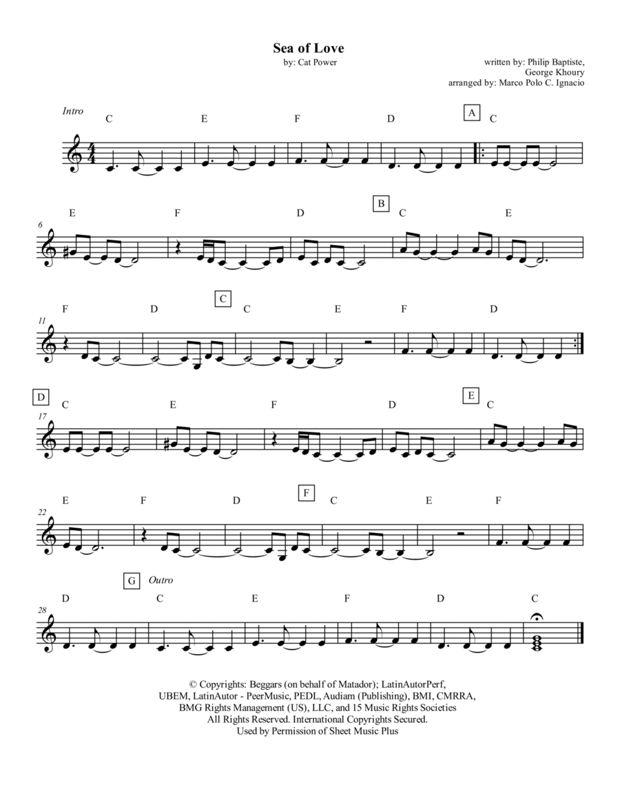Sea Of Love - Cat Power Piano scores gallery preview page 1