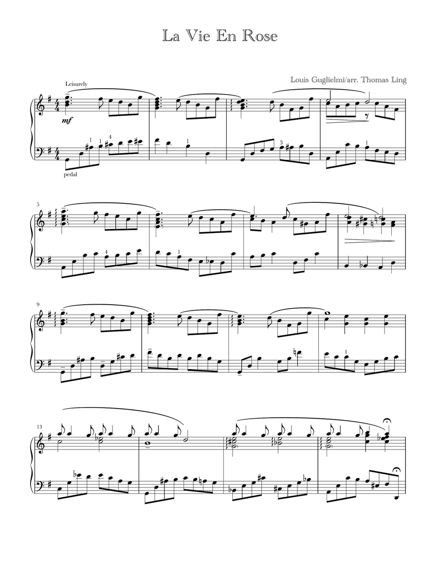 La Vie En Rose Piano Solo scores gallery preview page 1