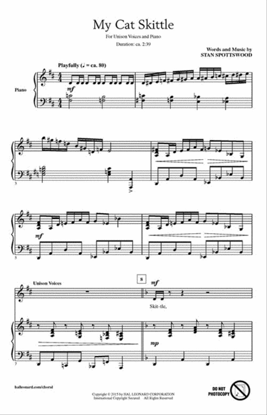 My Cat Skittle Unison Choir scores gallery preview page 2