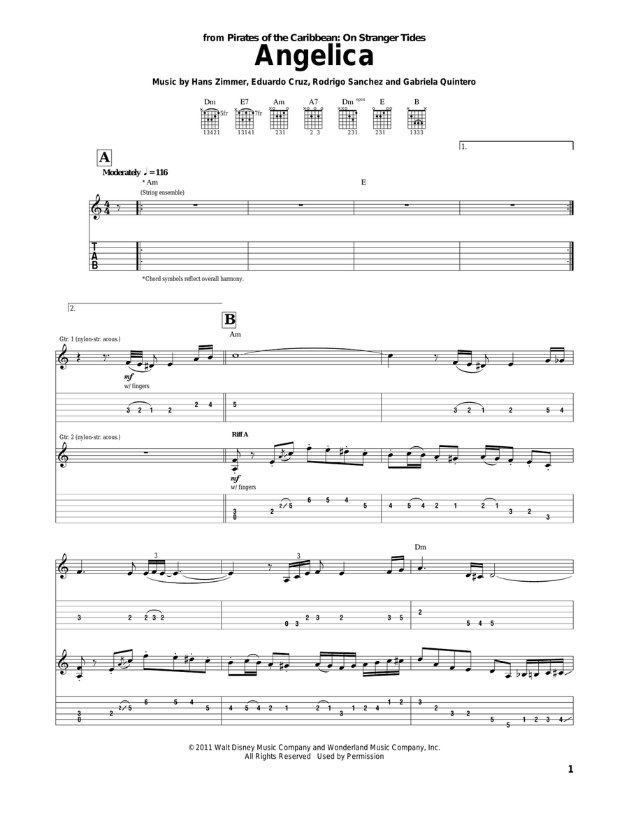 Angelica Guitar Tablature scores gallery preview page 1