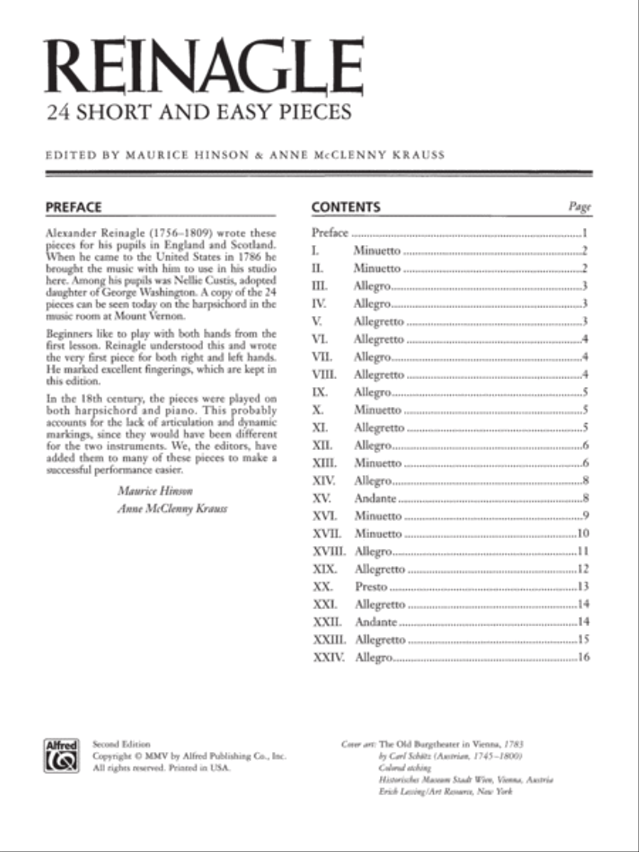 Reinagle: 24 Short & Easy Pieces, Opus 2