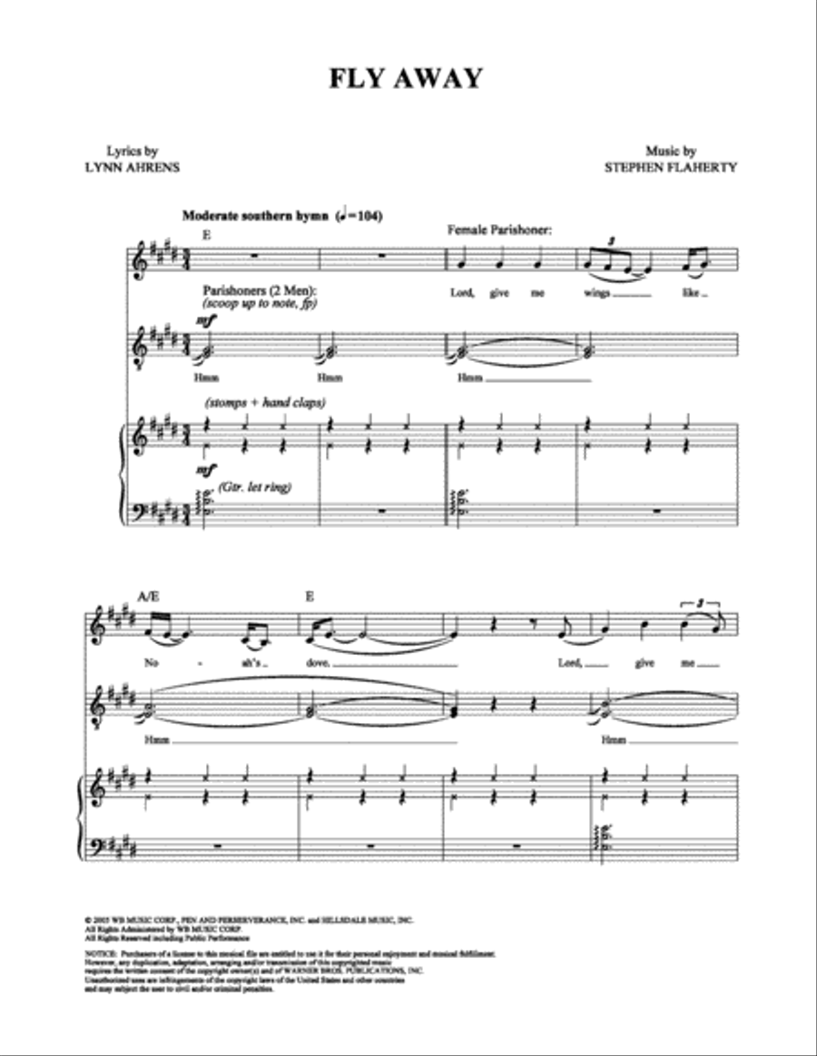 Fly Away Fly Away Piano, Vocal, Guitar scores gallery preview page 1