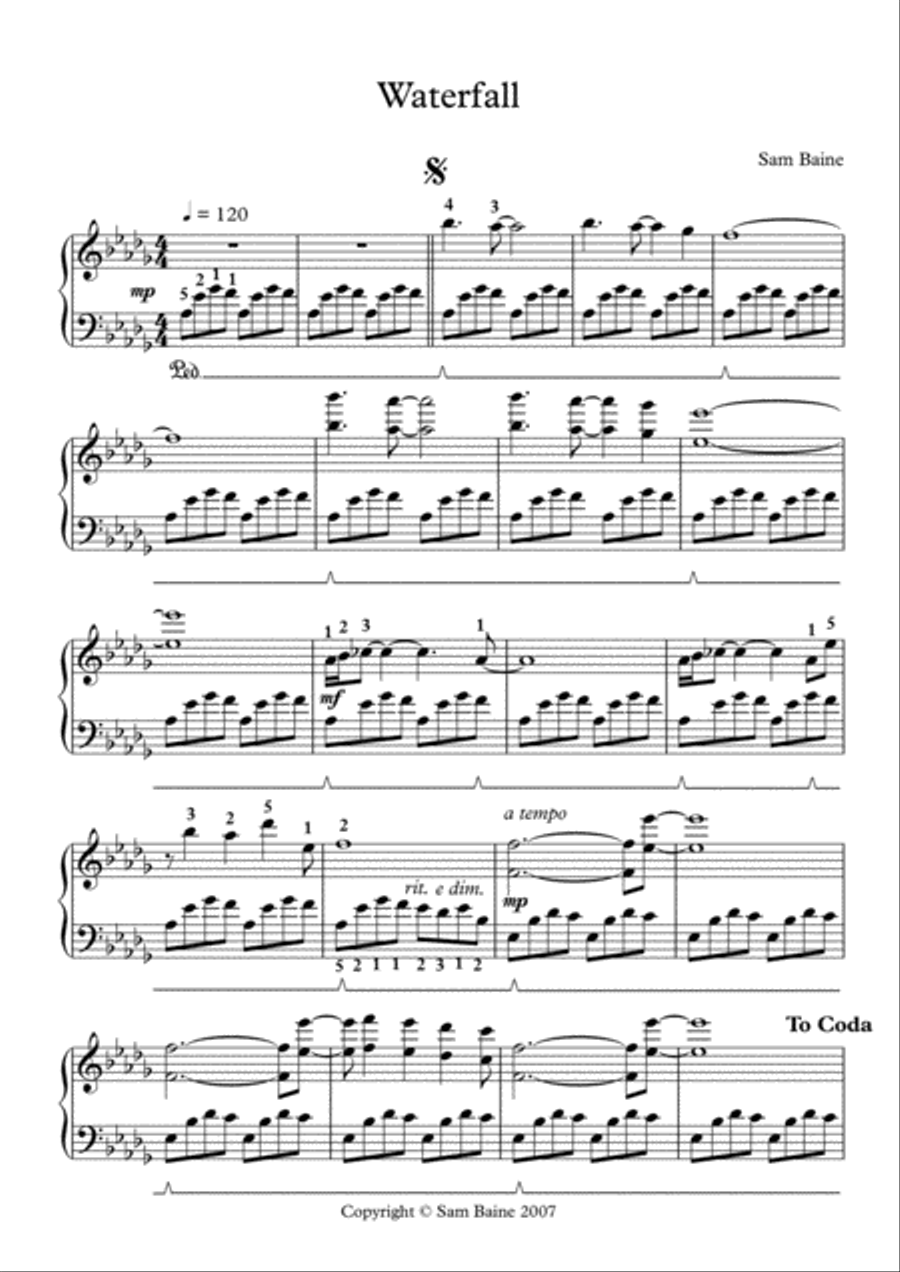 Waterfall Piano Solo scores gallery preview page 1