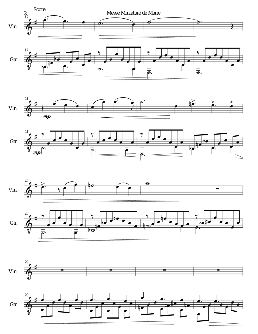 Messe miniature de Marie for violin and guitar String Duet scores gallery preview page 2