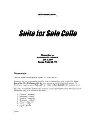 Book cover for Suite for Solo Cello (2014)