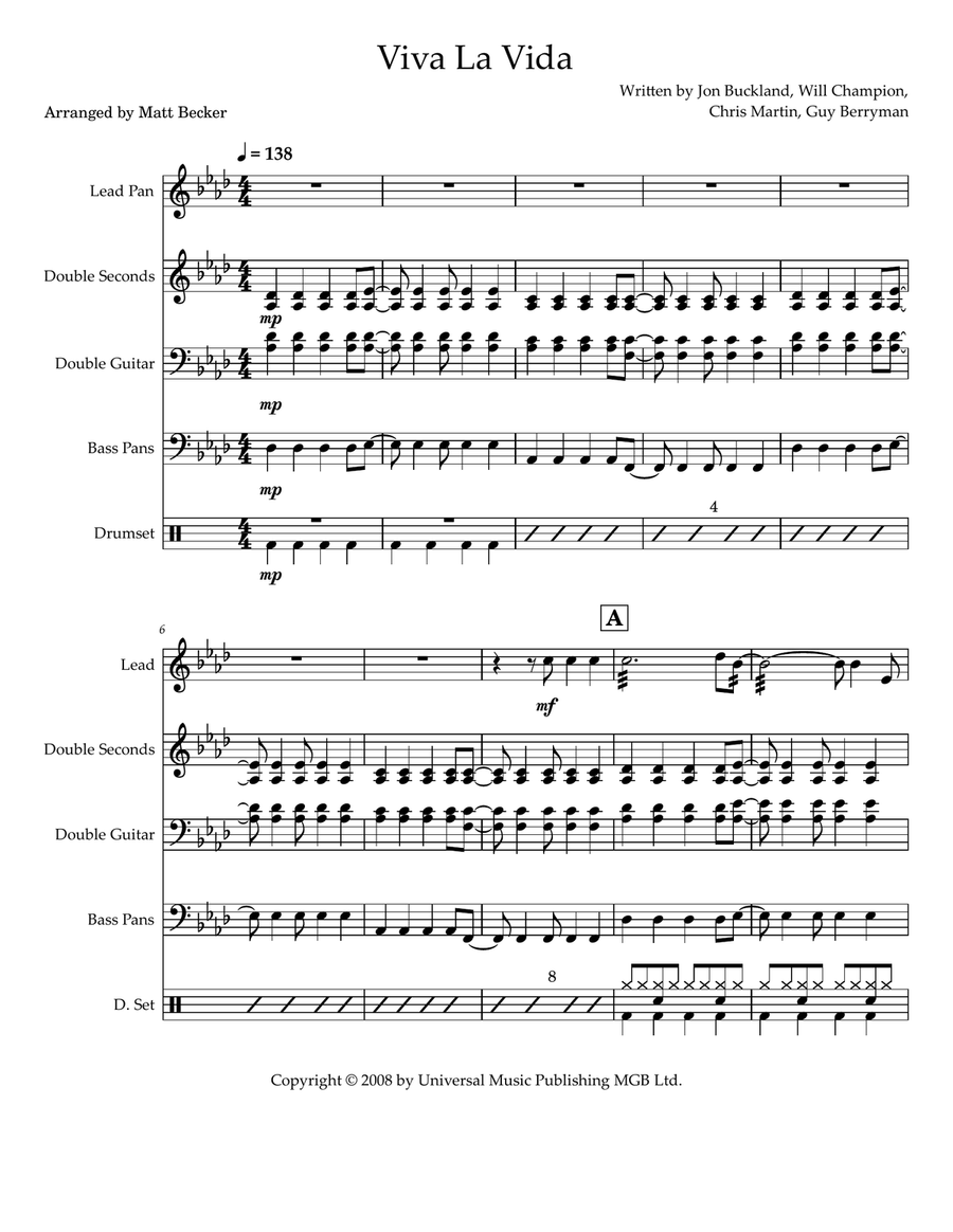 Viva La Vida Steel Drum Band scores gallery preview page 1