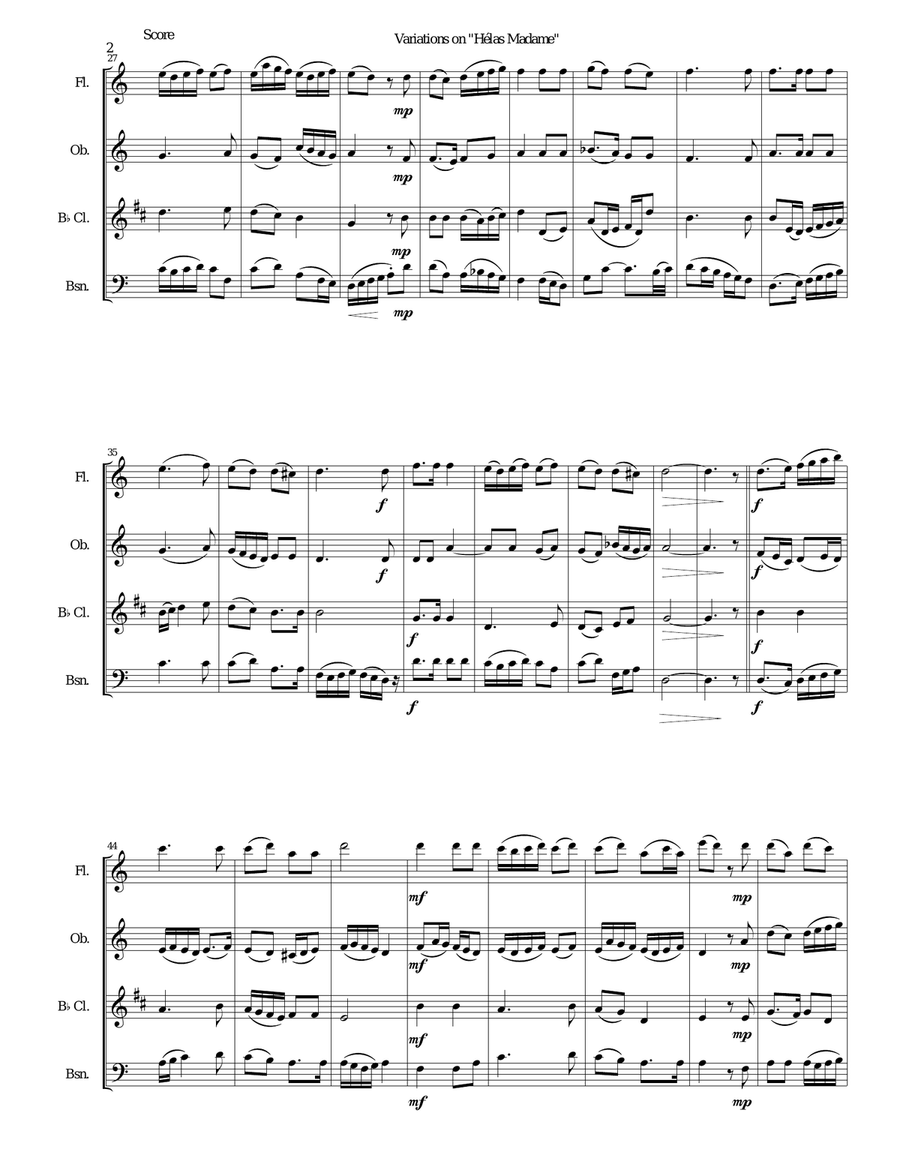 Variations for wind quartet on 