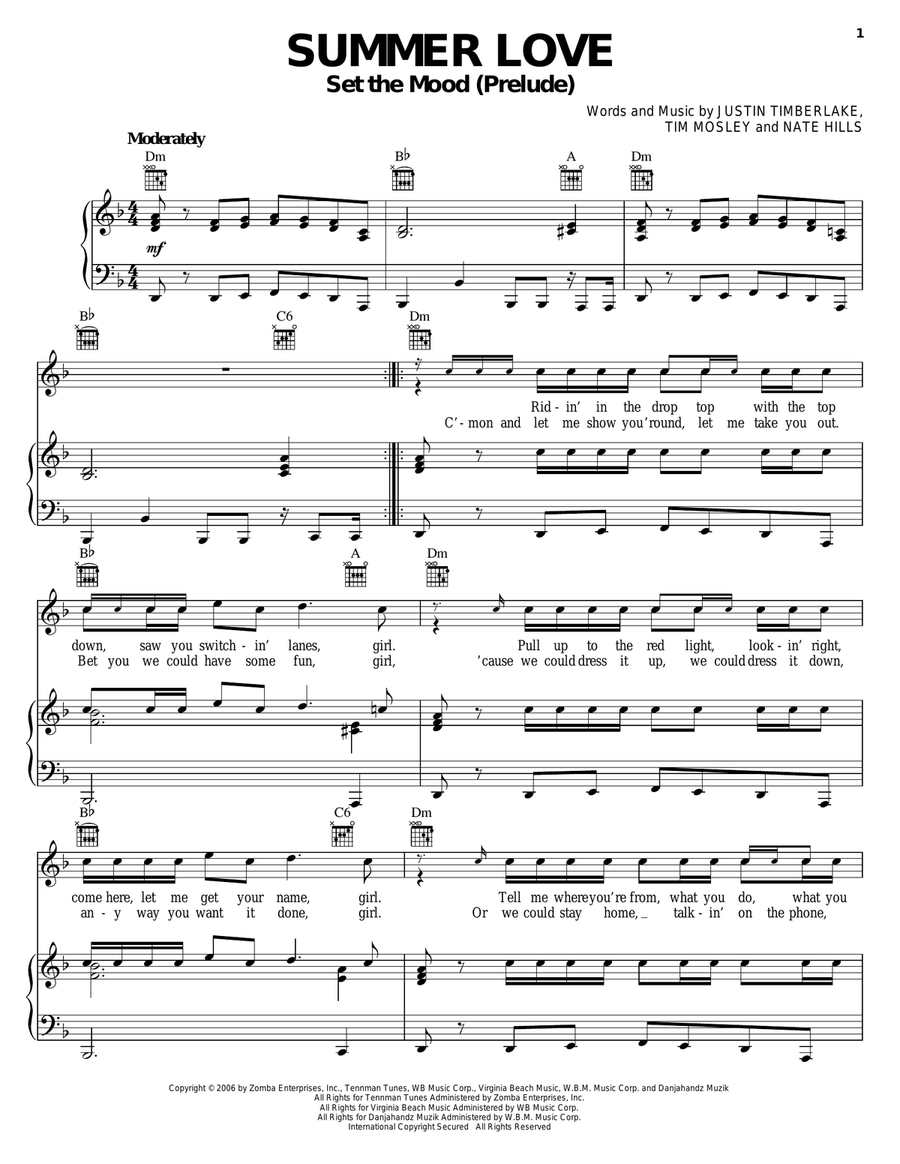 Summer Love (Set The Mood Prelude) Piano, Vocal, Guitar scores gallery preview page 1