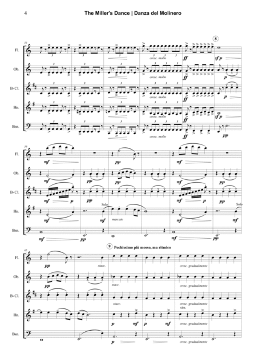 Dance of the Miller (Danza del Molinero) from from The Three-Cornered Hat Woodwind Quintet scores gallery preview page 4