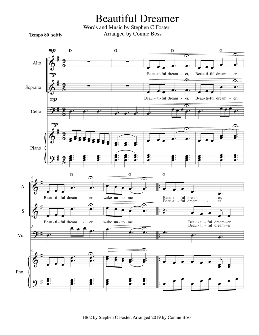 Beautiful Dreamer Key of G for Alto & Soprano Choir scores gallery preview page 1