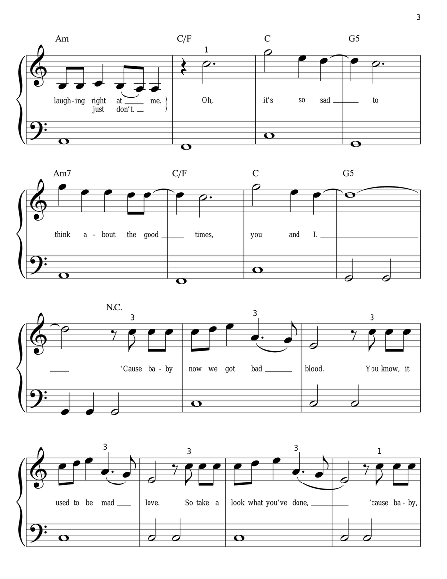 Bad Blood Easy Piano scores gallery preview page 3