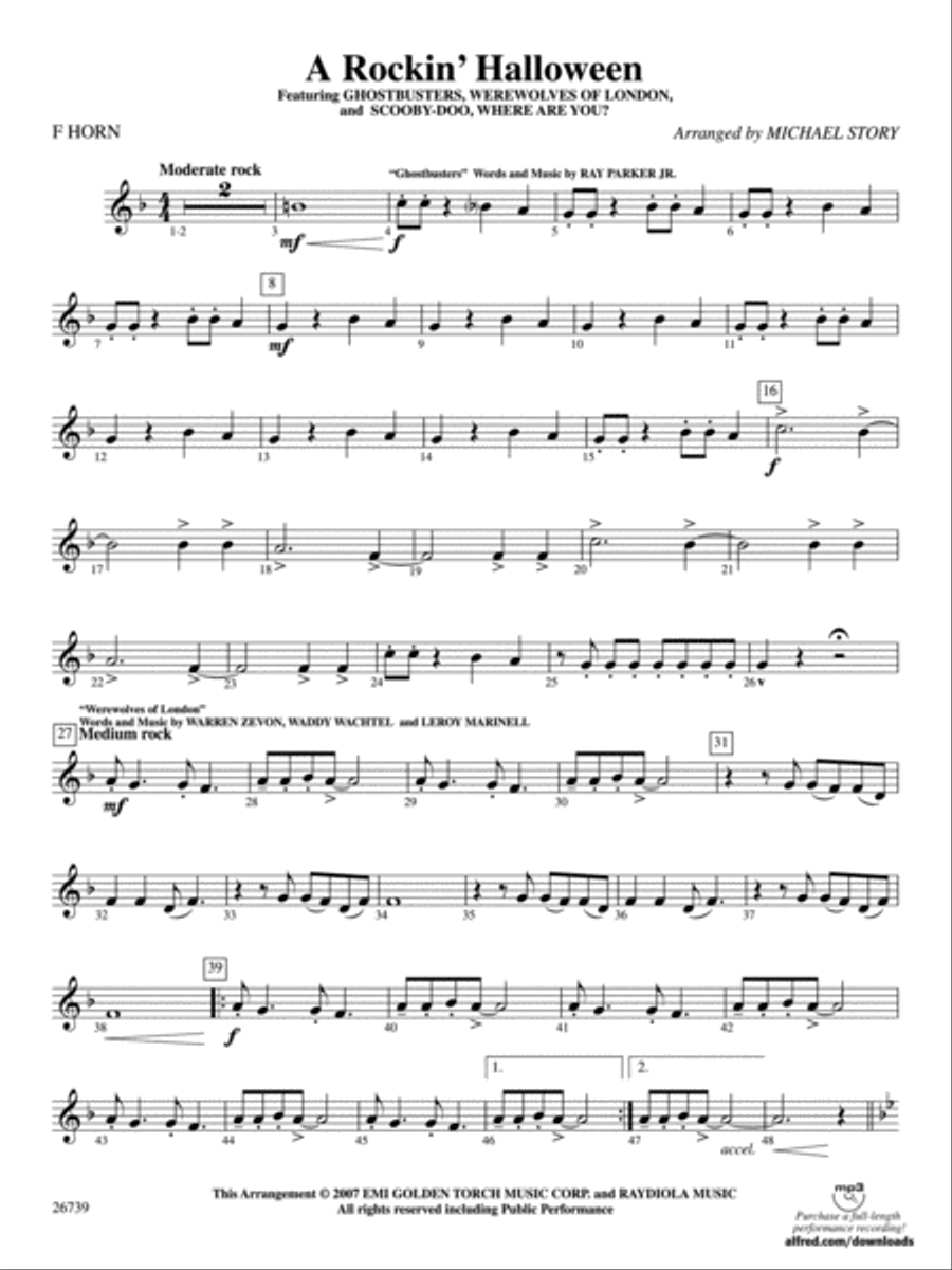 A Rockin' Halloween: 1st F Horn Concert Band scores gallery preview page 1