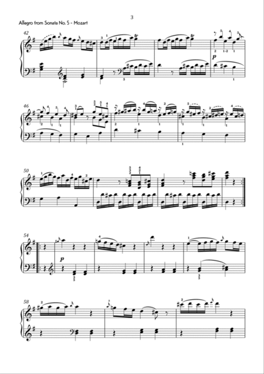 Mozart - Allegro from Piano Sonata No. 5 in G Major - Advanced Chamber Music scores gallery preview page 4