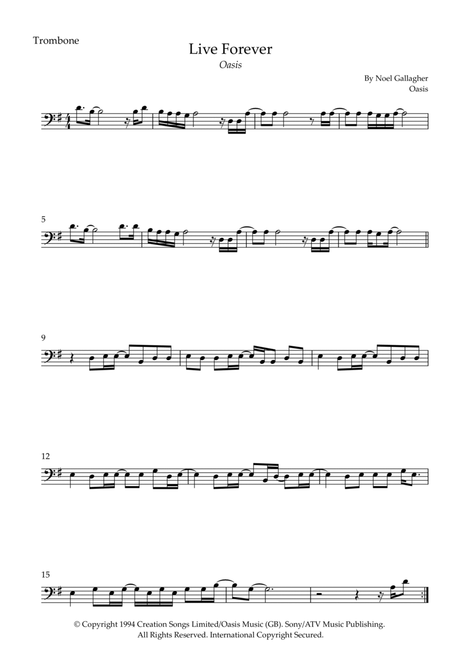 Live Forever Trombone Solo scores gallery preview page 1