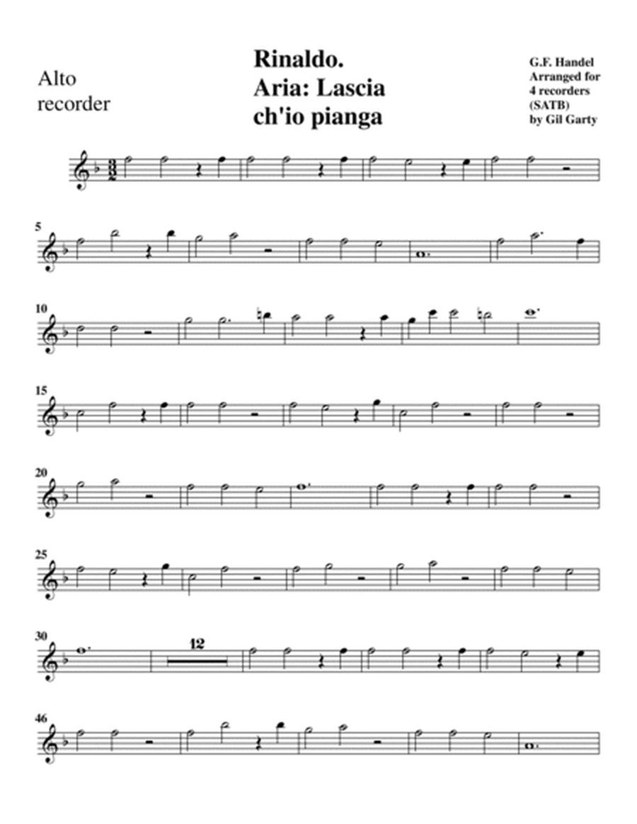 Aria: Lascia ch'io pianga from the opera Rinaldo (arrangement for 4 recorders)