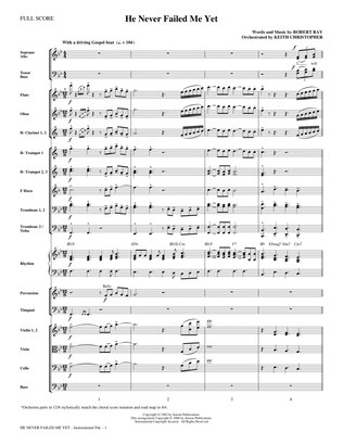 Book cover for He Never Failed Me Yet (orch. Keith Christopher) - Full Score