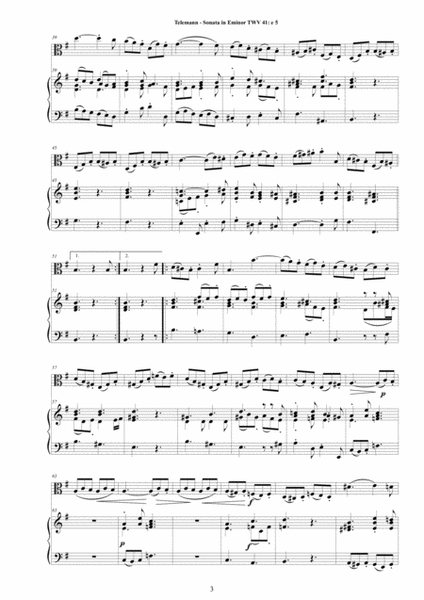 Telemann - Sonata in E minor TWV 41-e5 for Viola da Gamba and Piano image number null