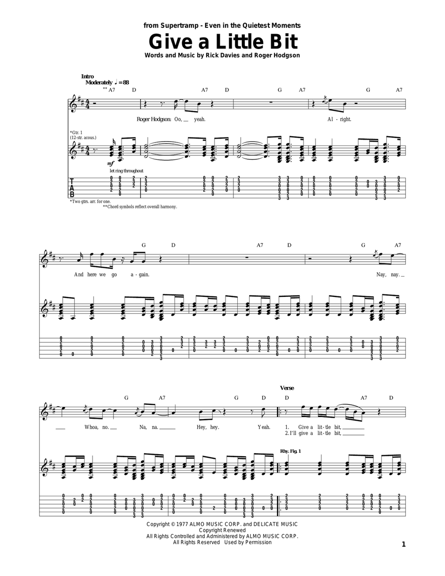 Give A Little Bit Acoustic Guitar scores gallery preview page 1