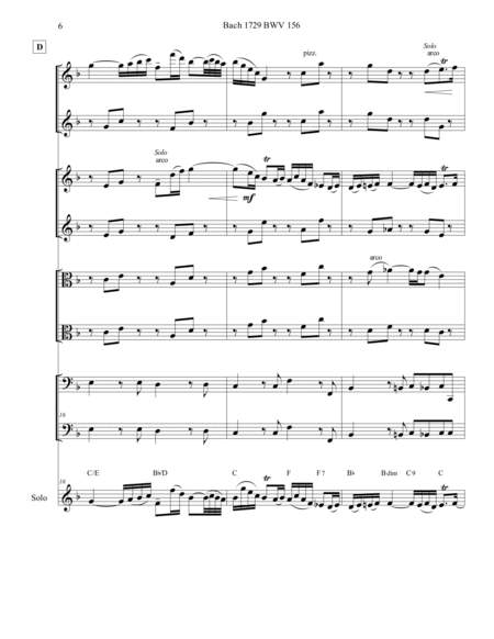 Bach 1729 BWV 156 Adagio String Quartet Shared Melody