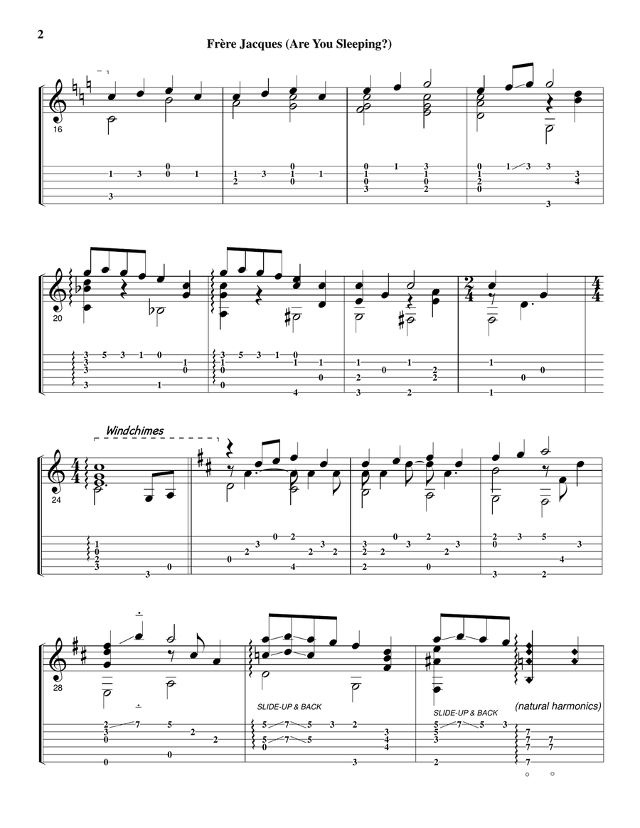 Frère Jacques (Are You Sleeping?) - (fingerstyle solo guitar arrangement) Acoustic Guitar scores gallery preview page 3