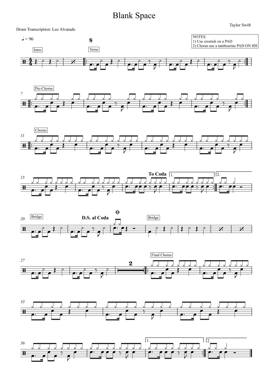 Blank Space Blank Space Drum Set scores gallery preview page 1