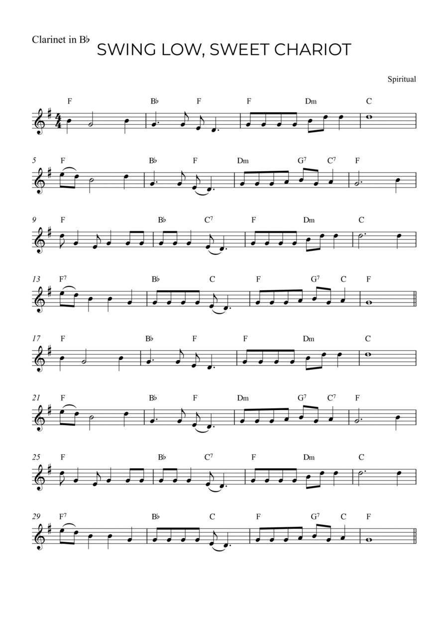 SWING LOW, SWEET CHARIOT B-Flat Clarinet scores gallery preview page 1