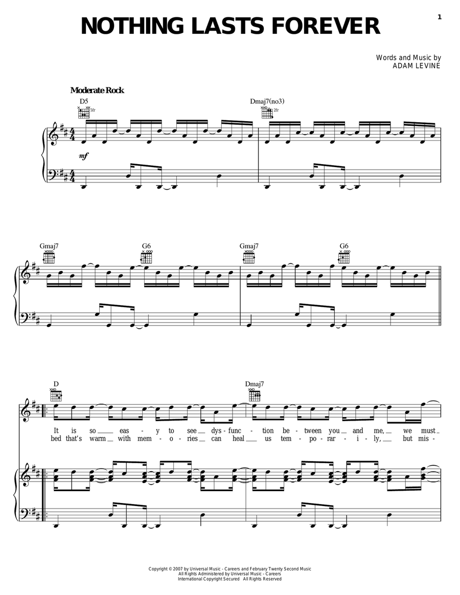 Nothing Lasts Forever Piano, Vocal, Guitar scores gallery preview page 1