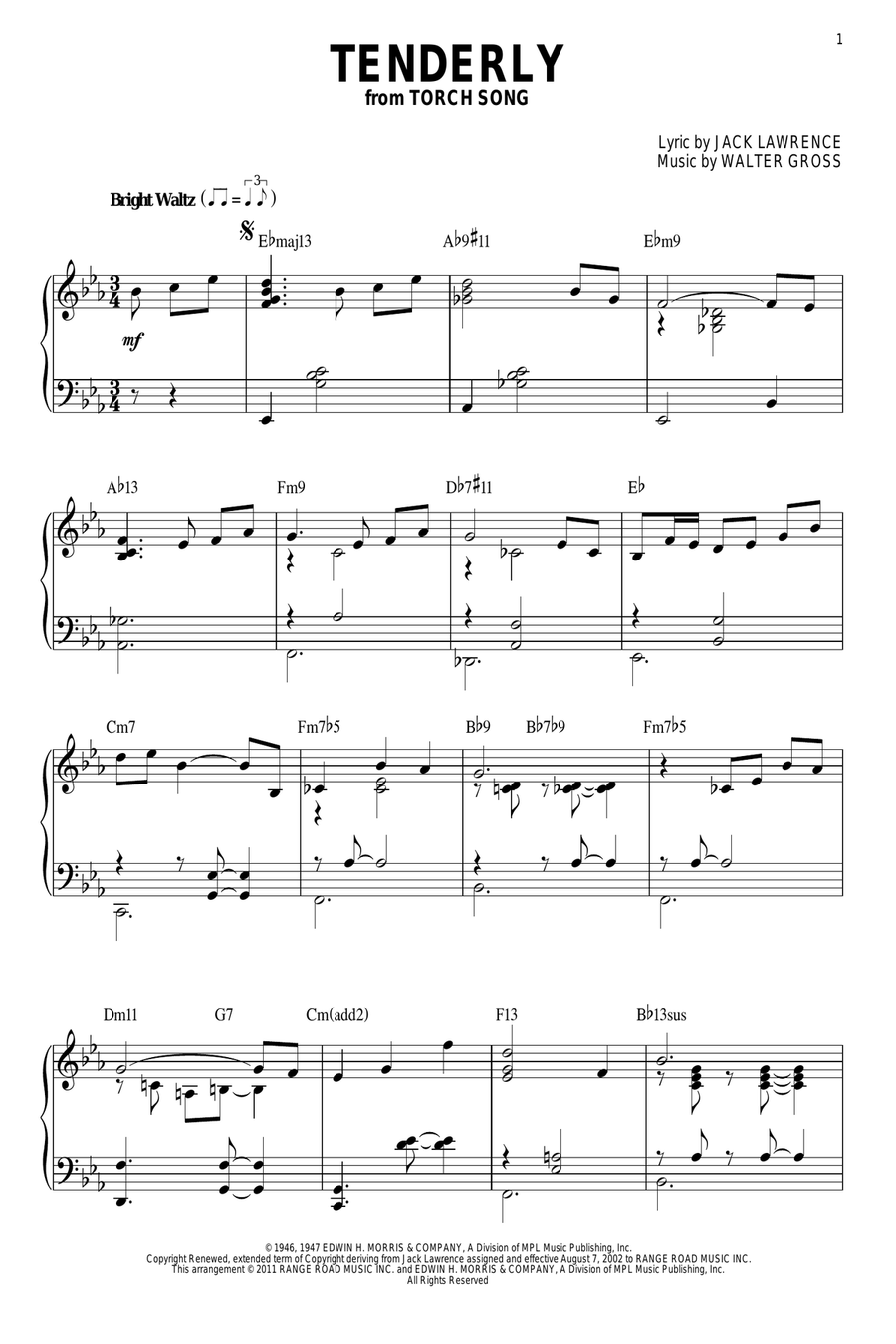 Tenderly [Jazz version] (arr. Brent Edstrom) Piano Solo scores gallery preview page 1