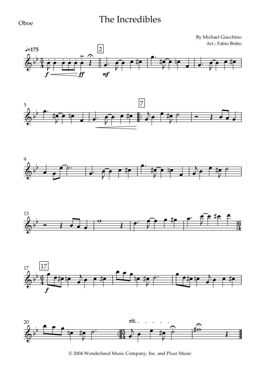 The Incredibles (main Theme) Oboe Solo scores gallery preview page 1
