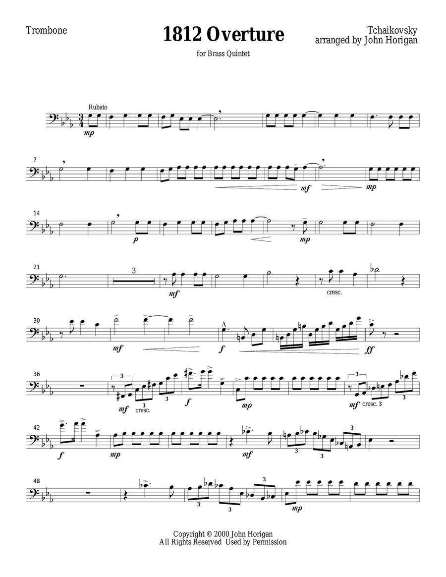1812 Overture Trombone (for brass quintet) Brass Quintet scores gallery preview page 1