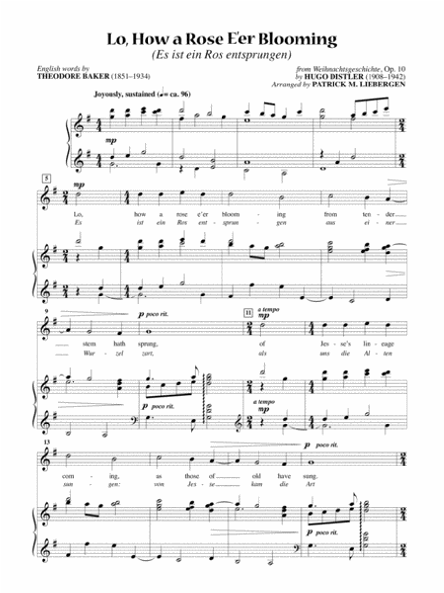 Lo, How a Rose E'er Blooming (Es Ist Ein Ros Entsprungen) [Medium Voice] Medium Voice scores gallery preview page 1