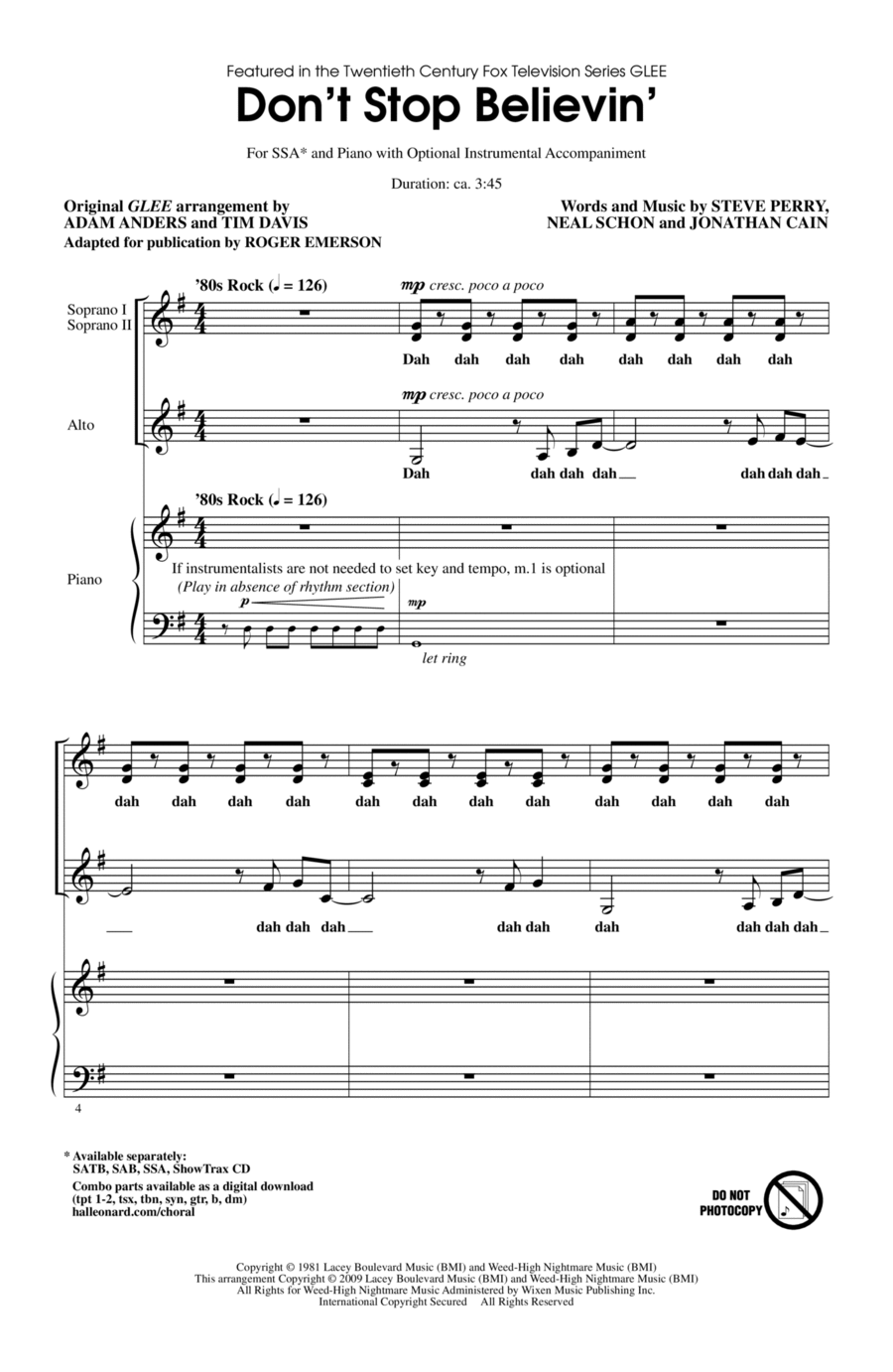 Don't Stop Believin' SSA scores gallery preview page 1