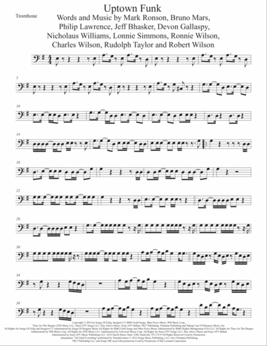 Uptown Funk Trombone Solo scores gallery preview page 1