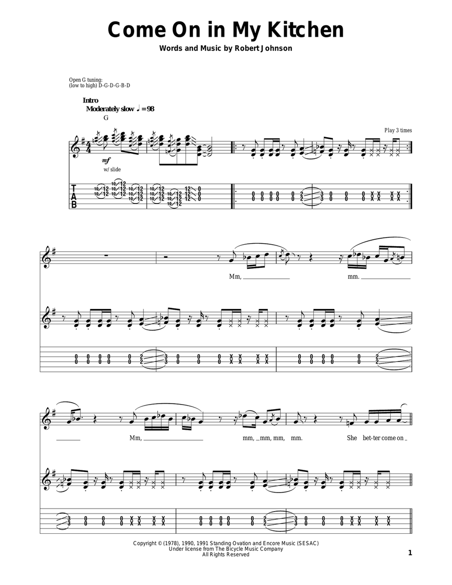 Come On In My Kitchen Electric Guitar scores gallery preview page 1
