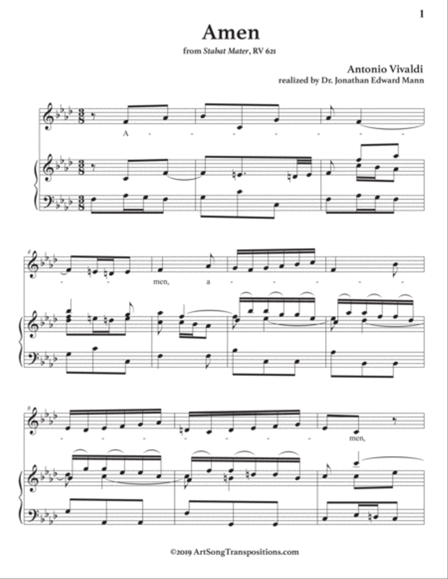 VIVALDI: Amen, RV 621 (transposed to F minor) Voice scores gallery preview page 2